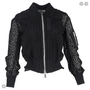 Sacai Black Cotton Eyelet Lace Cropped Shirt Tail Bomber Jacket 1 S $1255